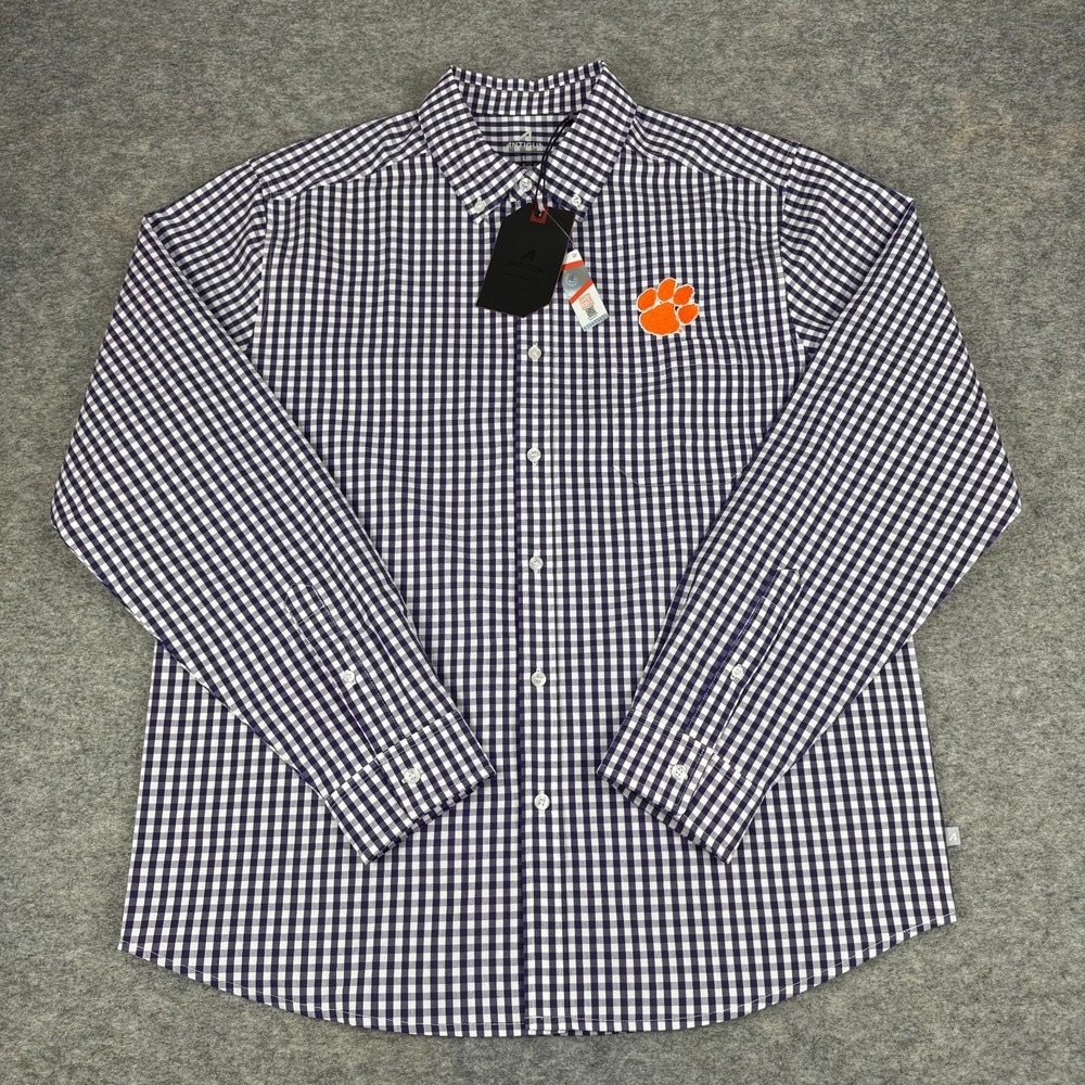 Antigua Clemson Tigers Ellis Long Sleeve Button Down Shirt Purple Mens Large L